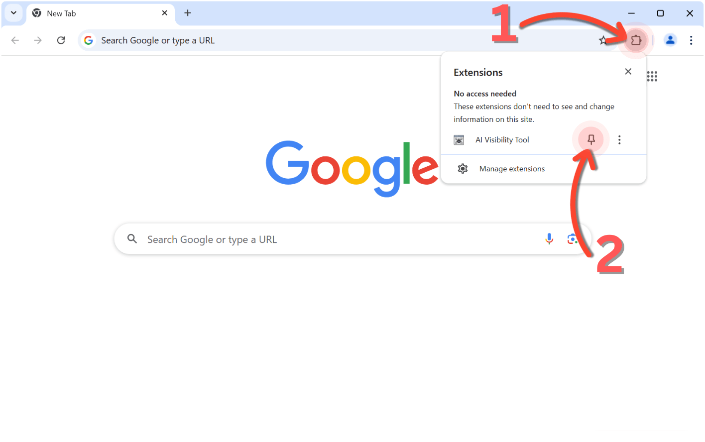 How to pin AI Visibility Tool extension in Chrome